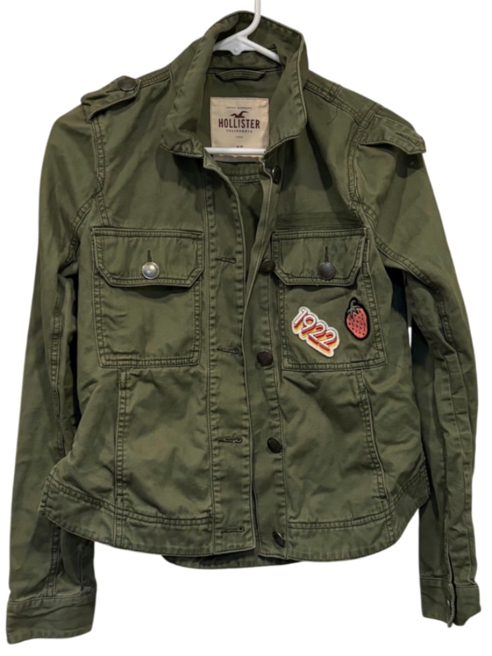 Hollister Army Green Utility Jacket with Patches